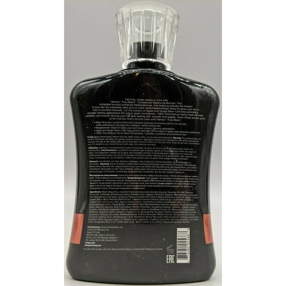 HEMPZ Truly BLACK Bronzer Complexion Balancing Tanning Lotion 13.5 fl oz